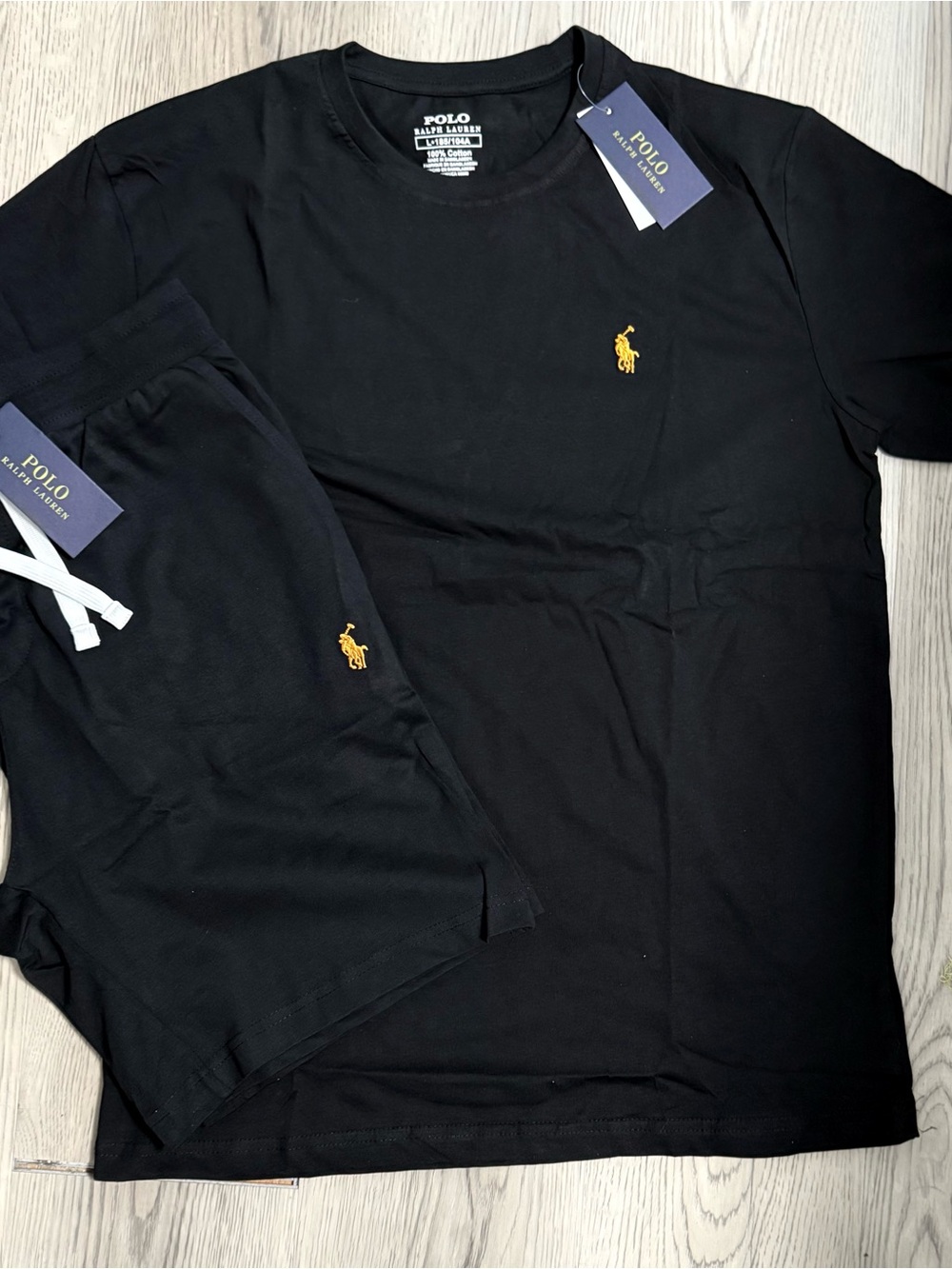 Polo by Ralph Lauren Black Tee and Shorts Set with Yellow Pony